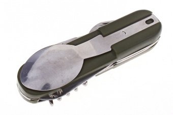 Ложка-вилка-нож складной туристический зеленый 10223
