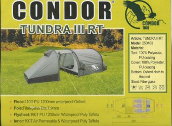 Палатка 3-х местная с тамбуром Condor 250403 Tundra III RT  11050